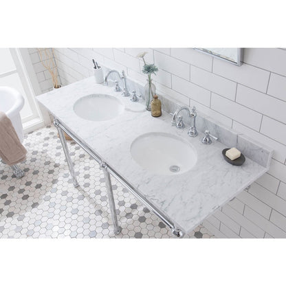 60 In. W. Double Wash Stand, P-Trap, Carrara White Marble Countertop