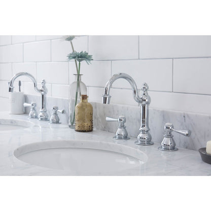 60 In. W. Double Wash Stand, P-Trap, Carrara White Marble Countertop
