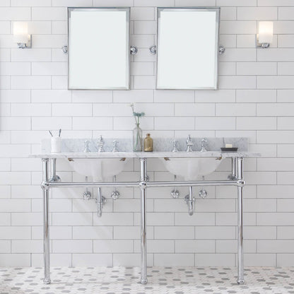 60 In. W. Double Wash Stand, P-Trap, Carrara White Marble Countertop