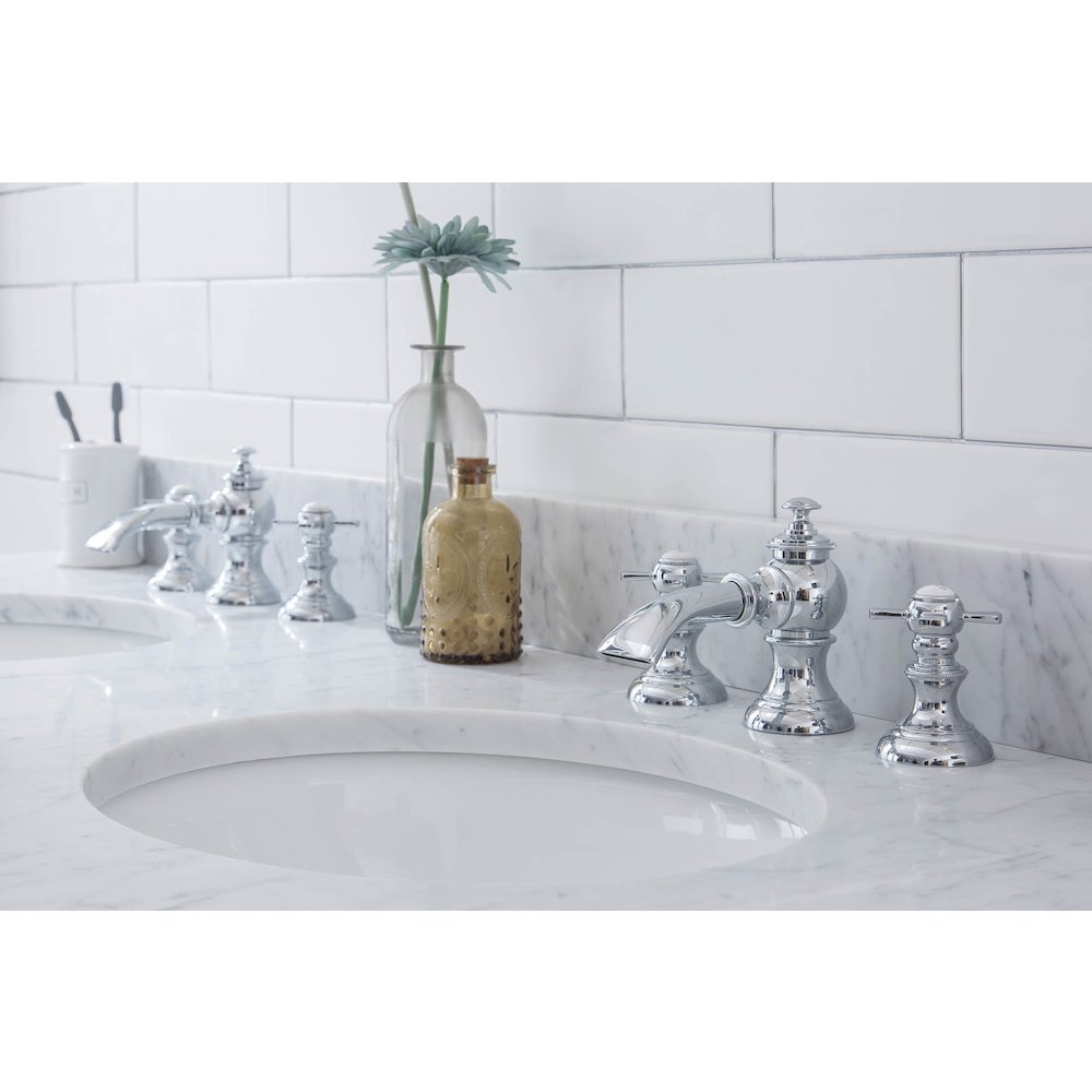 60 In. W. Double Wash Stand, P-Trap, Carrara White Marble Countertop