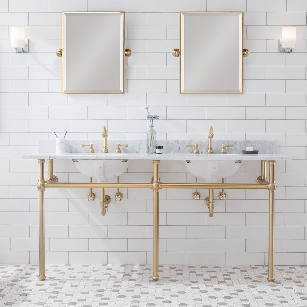 72 In. W. Double Wash Stand and P-Trap in Satin Gold Finish