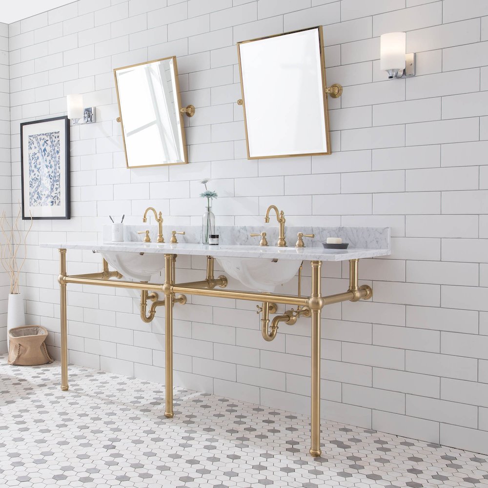 72 In. W. Double Wash Stand and P-Trap in Satin Gold Finish