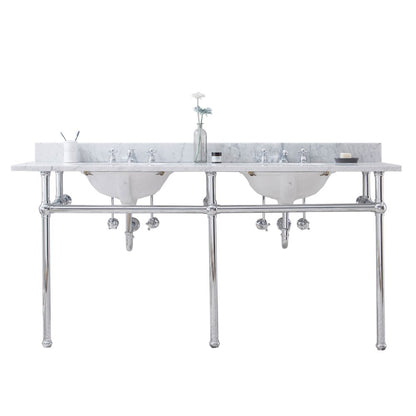 72 In. W. Double Wash Stand, P-Trap, and Carrara White Marble Countertop