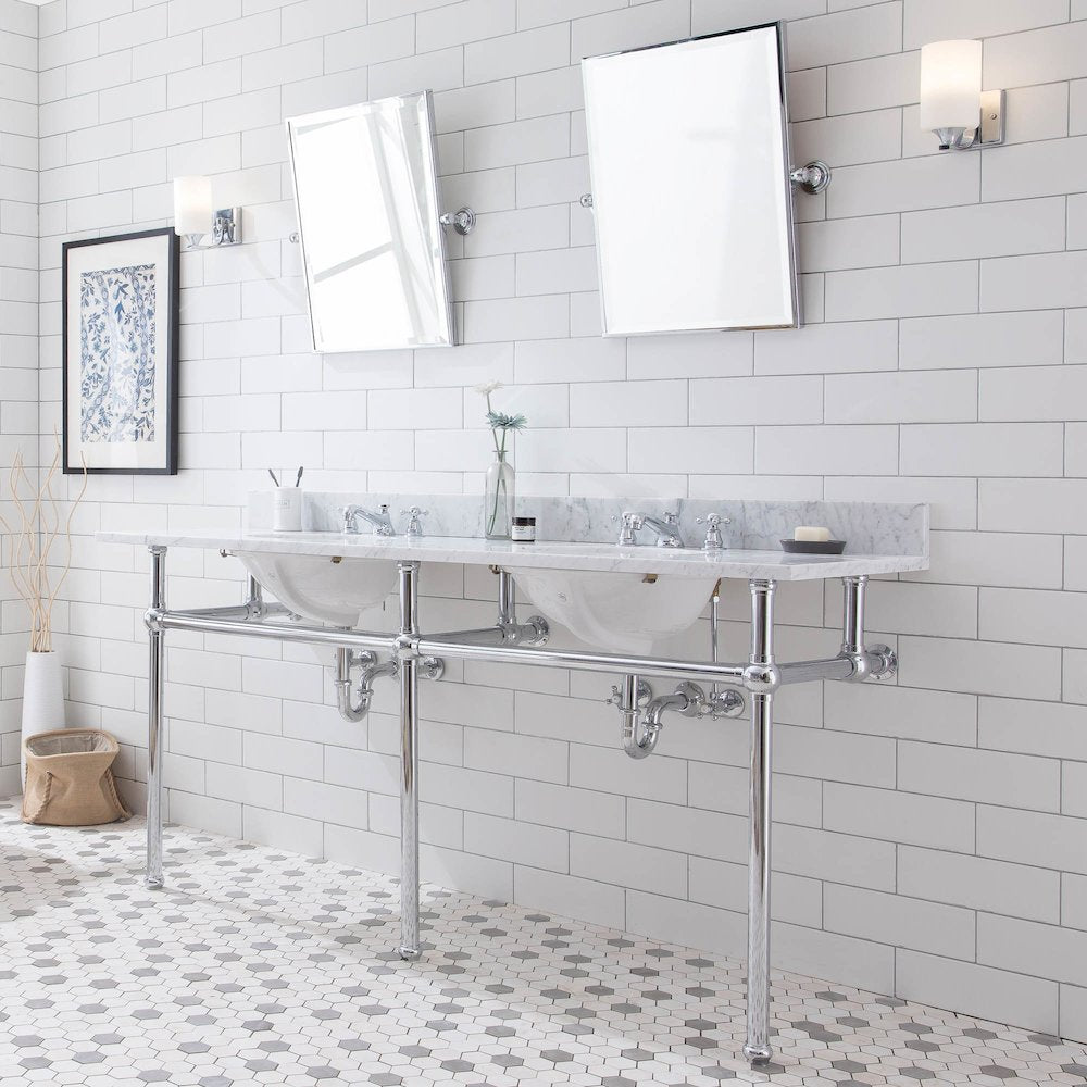 72 In. W. Double Wash Stand, P-Trap, and Carrara White Marble Countertop