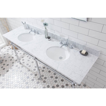72 In. W. Double Wash Stand, P-Trap, and Carrara White Marble Countertop