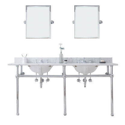 72 In. W. Double Wash Stand, P-Trap, Carrara White Marble Countertop