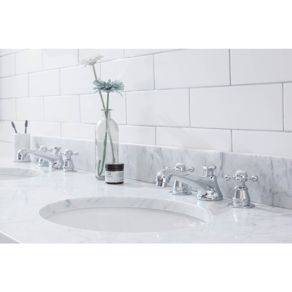 72 In. W. Double Wash Stand, P-Trap, Carrara White Marble Countertop