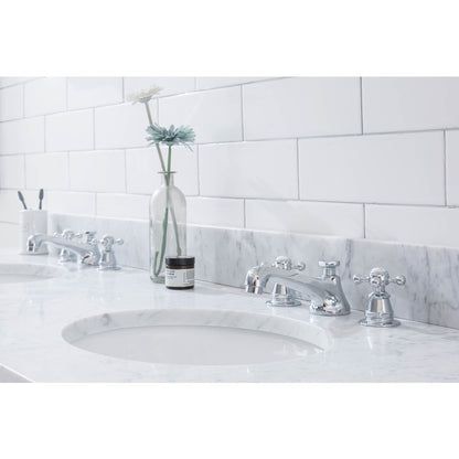 72 In. W. Double Wash Stand, P-Trap, Carrara White Marble Countertop