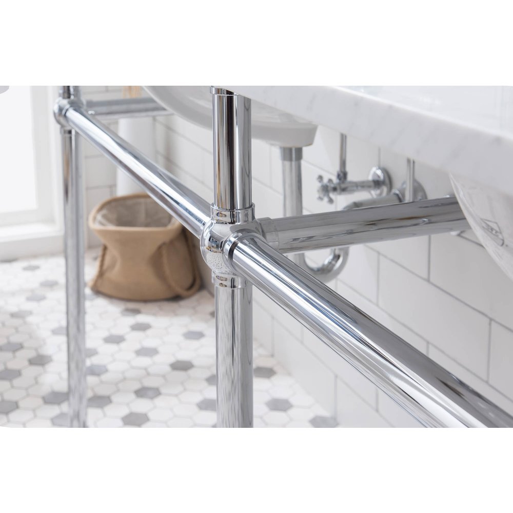 72 In. W. Double Wash Stand, P-Trap, Carrara White Marble Countertop