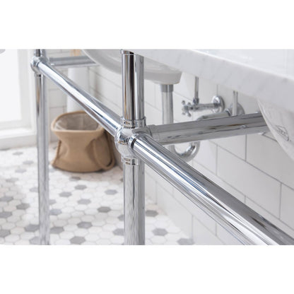 72 In. W. Double Wash Stand, P-Trap, Carrara White Marble Countertop