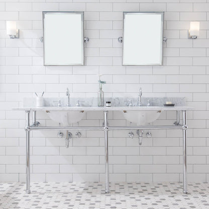 72 In. W. Double Wash Stand, P-Trap, Carrara White Marble Countertop