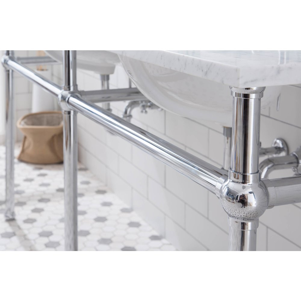 72 In. W. Double Wash Stand, P-Trap, Carrara White Marble Countertop