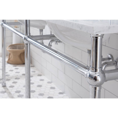 72 In. W. Double Wash Stand, P-Trap, Carrara White Marble Countertop