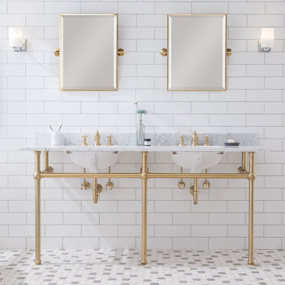 72 In. W. Double Wash Stand, P-Trap, Carrara White Marble Countertop