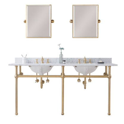72 In. W. Double Wash Stand, P-Trap, Carrara White Marble Countertop