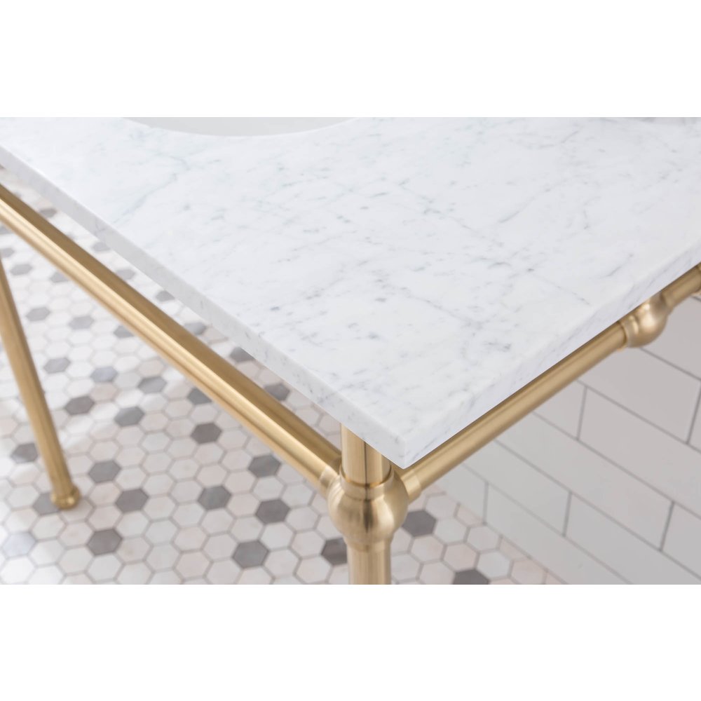 72 In. W. Double Wash Stand, P-Trap, Carrara White Marble Countertop