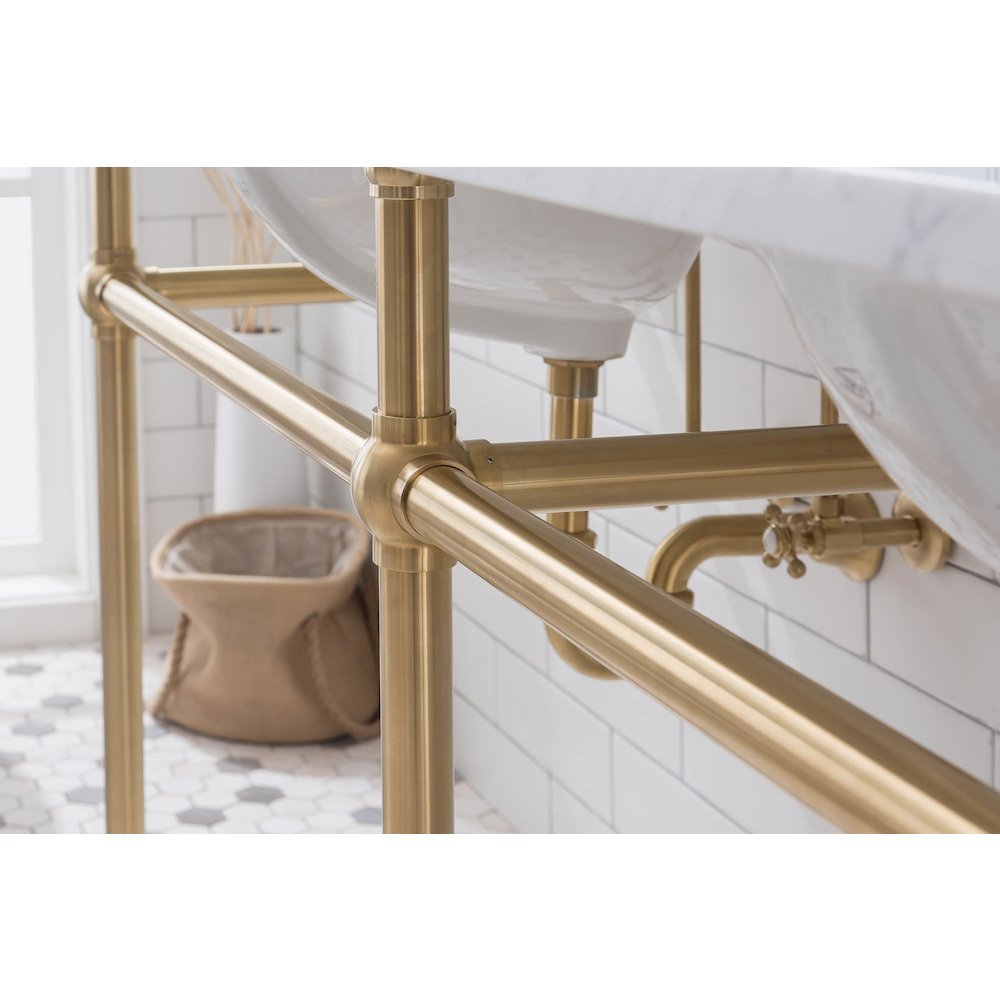 72 In. W. Double Wash Stand, P-Trap, Carrara White Marble Countertop