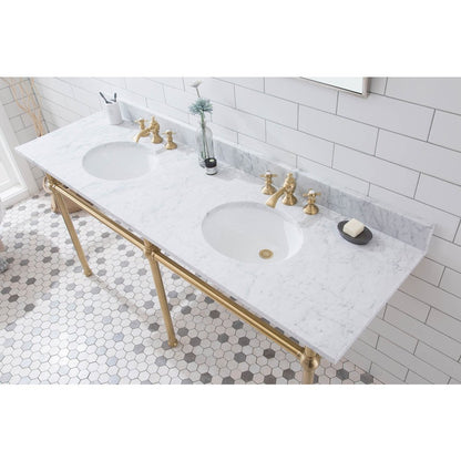 72 In. W. Double Wash Stand, P-Trap, Carrara White Marble Countertop