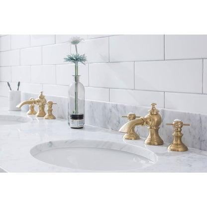 72 In. W. Double Wash Stand, P-Trap, Carrara White Marble Countertop