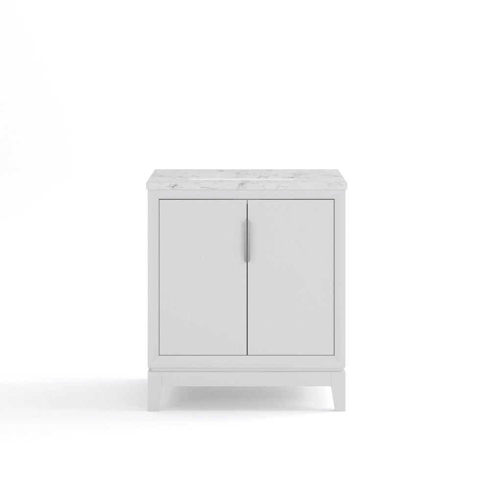 30 In. Single Sink Carrara White Marble Countertop Bath Vanity In Pure White