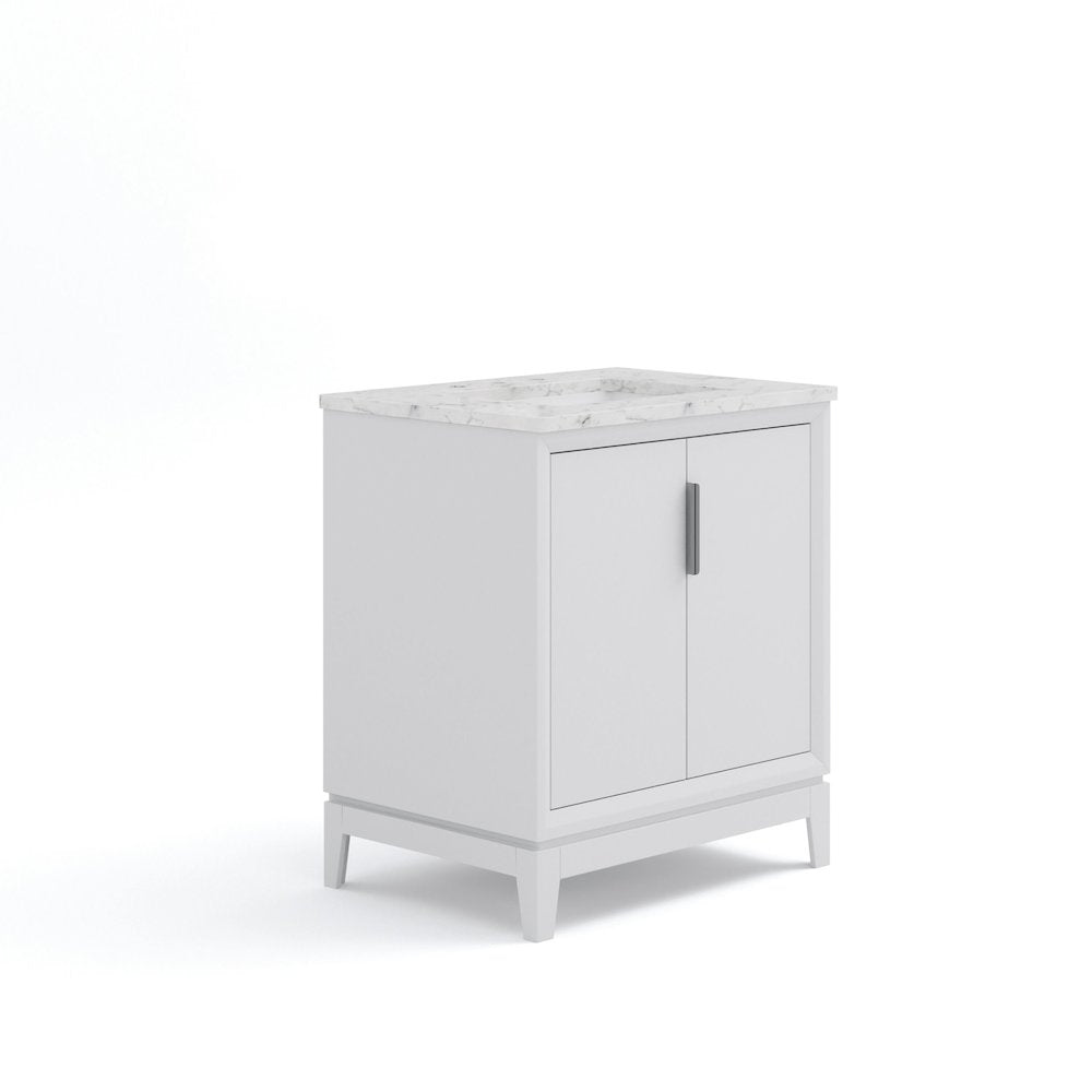 30 In. Single Sink Carrara White Marble Countertop Bath Vanity In Pure White