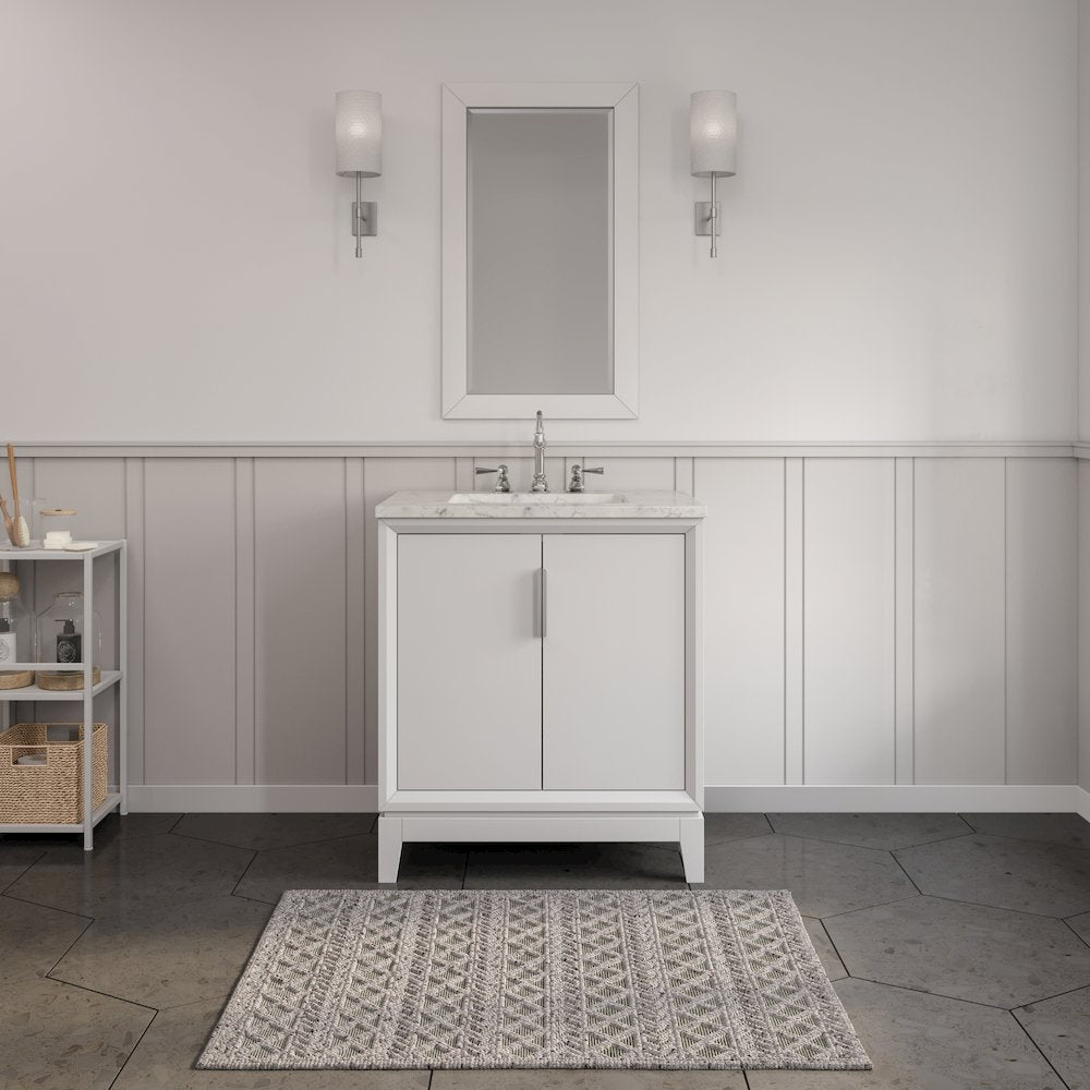 30 In. Single Sink Carrara White Marble Countertop Bath Vanity In Pure White