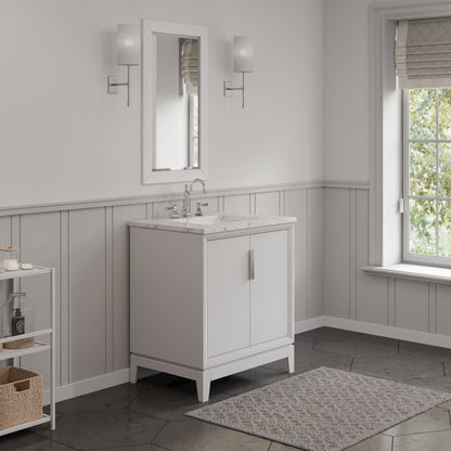 30 In. Single Sink Carrara White Marble Countertop Bath Vanity In Pure White