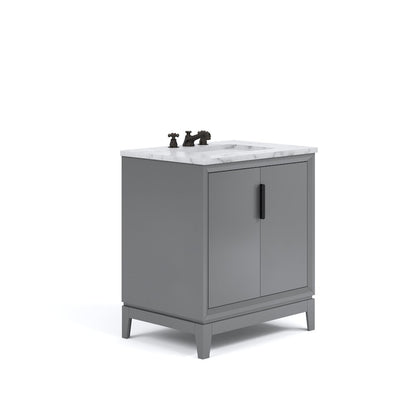 30 In. Single Sink Carrara White Marble Countertop Bath Vanity In Cashmere Grey