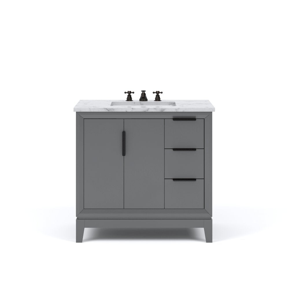 36 In. Single Sink Carrara White Marble Countertop Bath Vanity In Cashmere Grey