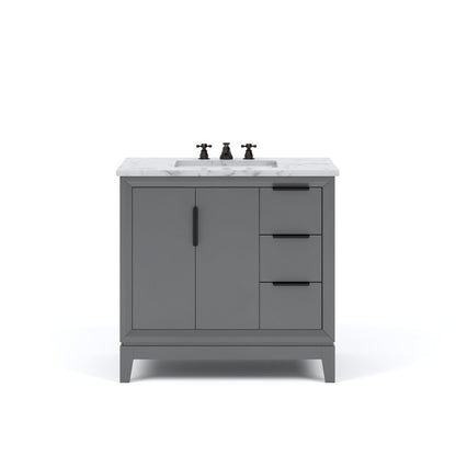 36 In. Single Sink Carrara White Marble Countertop Bath Vanity In Cashmere Grey