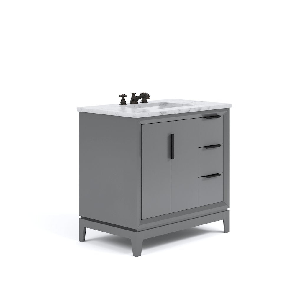 36 In. Single Sink Carrara White Marble Countertop Bath Vanity In Cashmere Grey