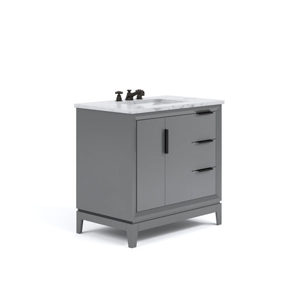 36 In. Single Sink Carrara White Marble Countertop Bath Vanity In Cashmere Grey