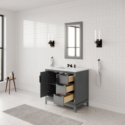 36 In. Single Sink Carrara White Marble Countertop Bath Vanity In Cashmere Grey