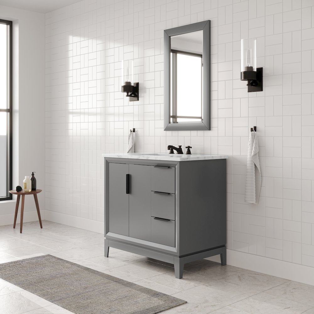 36 In. Single Sink Carrara White Marble Countertop Bath Vanity In Cashmere Grey