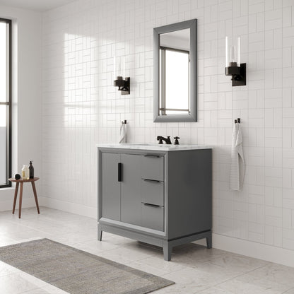 36 In. Single Sink Carrara White Marble Countertop Bath Vanity In Cashmere Grey
