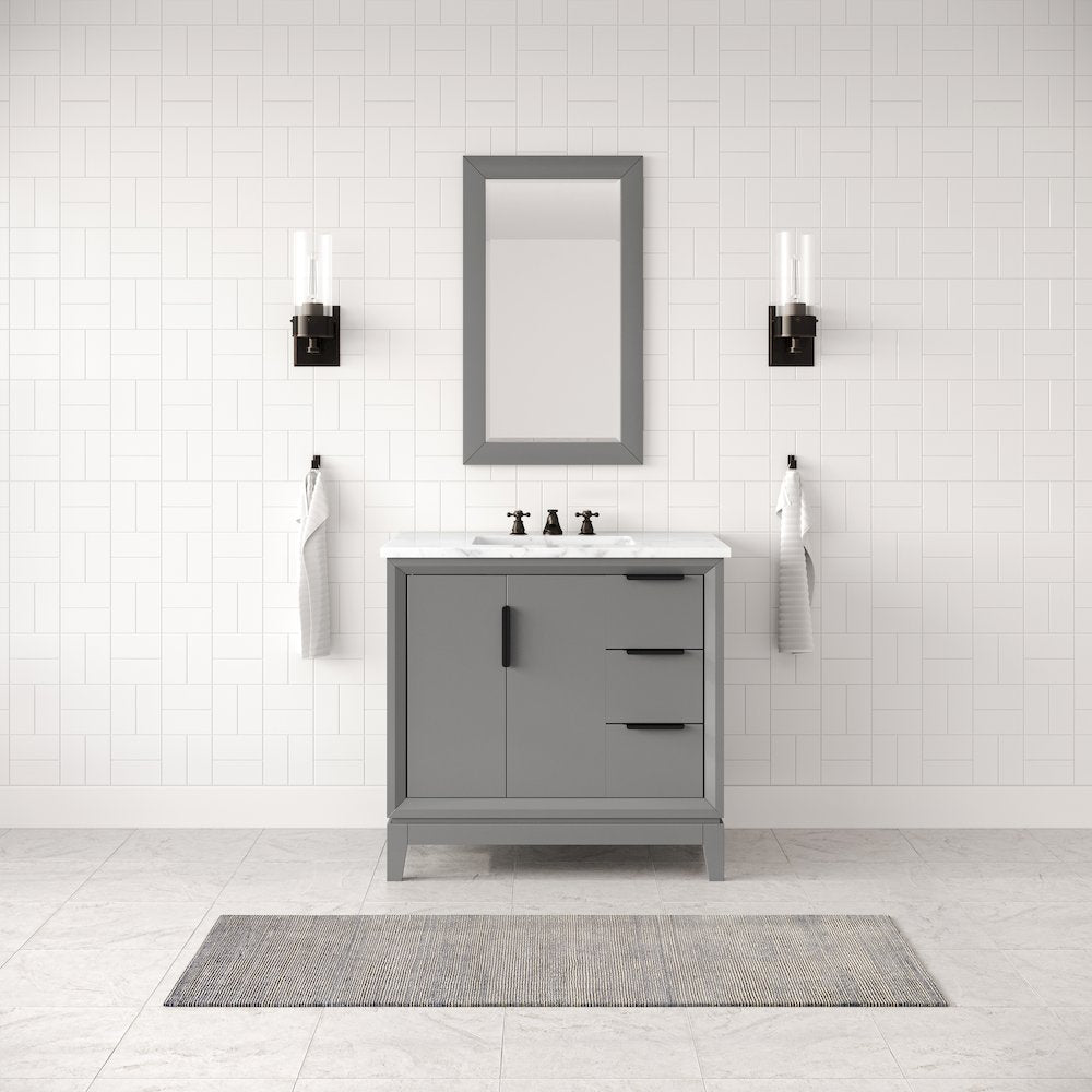 36 In. Single Sink Carrara White Marble Countertop Bath Vanity In Cashmere Grey