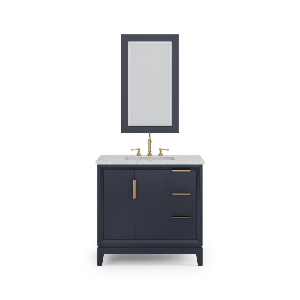 36 In. Single Sink Carrara White Marble Countertop Bath Vanity In Monarch Blue