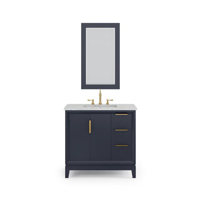 36 In. Single Sink Carrara White Marble Countertop Bath Vanity In Monarch Blue