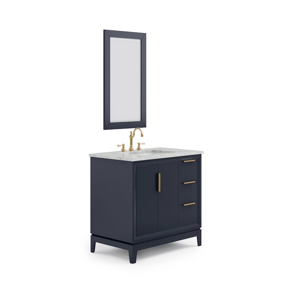 36 In. Single Sink Carrara White Marble Countertop Bath Vanity In Monarch Blue