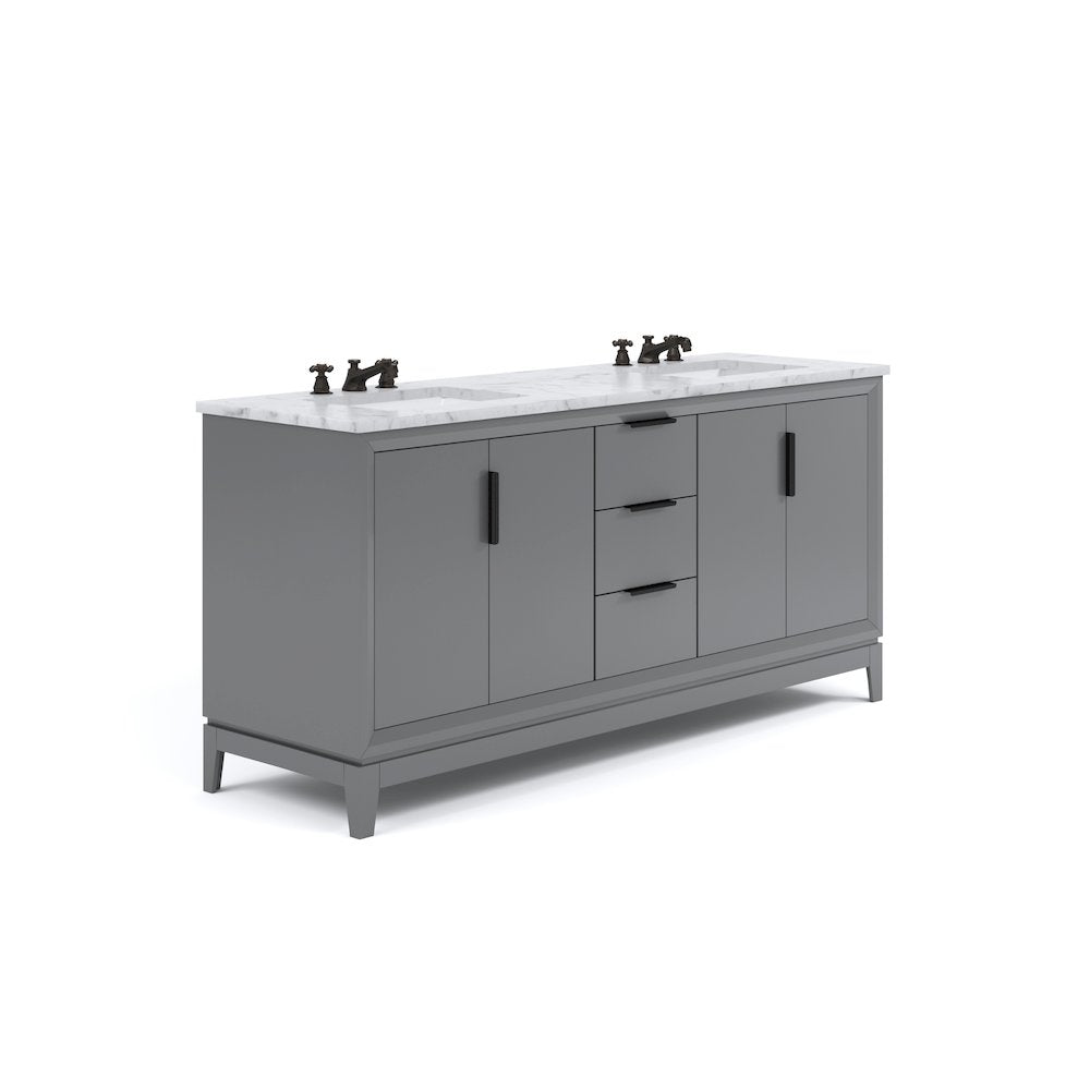 72 In. Double Sink Carrara White Marble Countertop Bath Vanity In Cashmere Grey