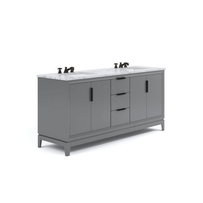 72 In. Double Sink Carrara White Marble Countertop Bath Vanity In Cashmere Grey
