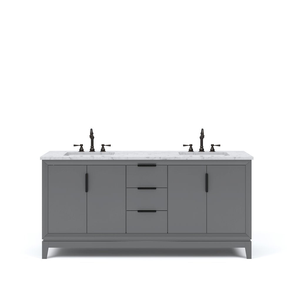 72 In. Double Sink Carrara White Marble Countertop Bath Vanity In Cashmere Grey