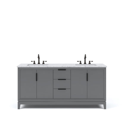 72 In. Double Sink Carrara White Marble Countertop Bath Vanity In Cashmere Grey