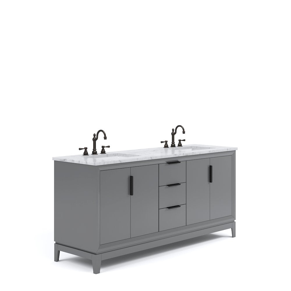 72 In. Double Sink Carrara White Marble Countertop Bath Vanity In Cashmere Grey