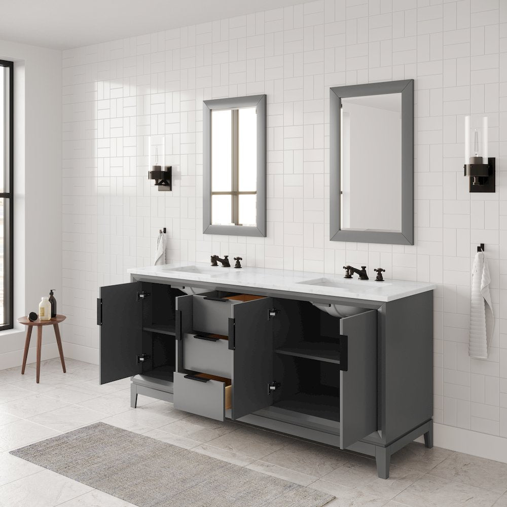 72 In. Double Sink Carrara White Marble Countertop Bath Vanity In Cashmere Grey