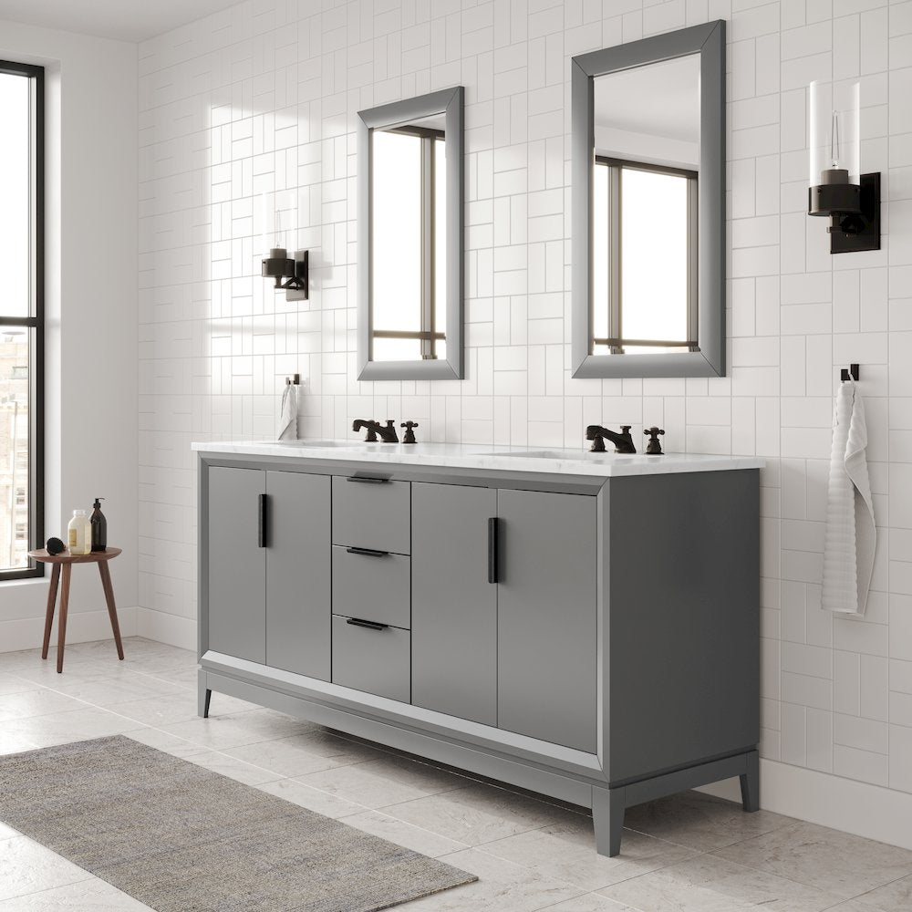 72 In. Double Sink Carrara White Marble Countertop Bath Vanity In Cashmere Grey