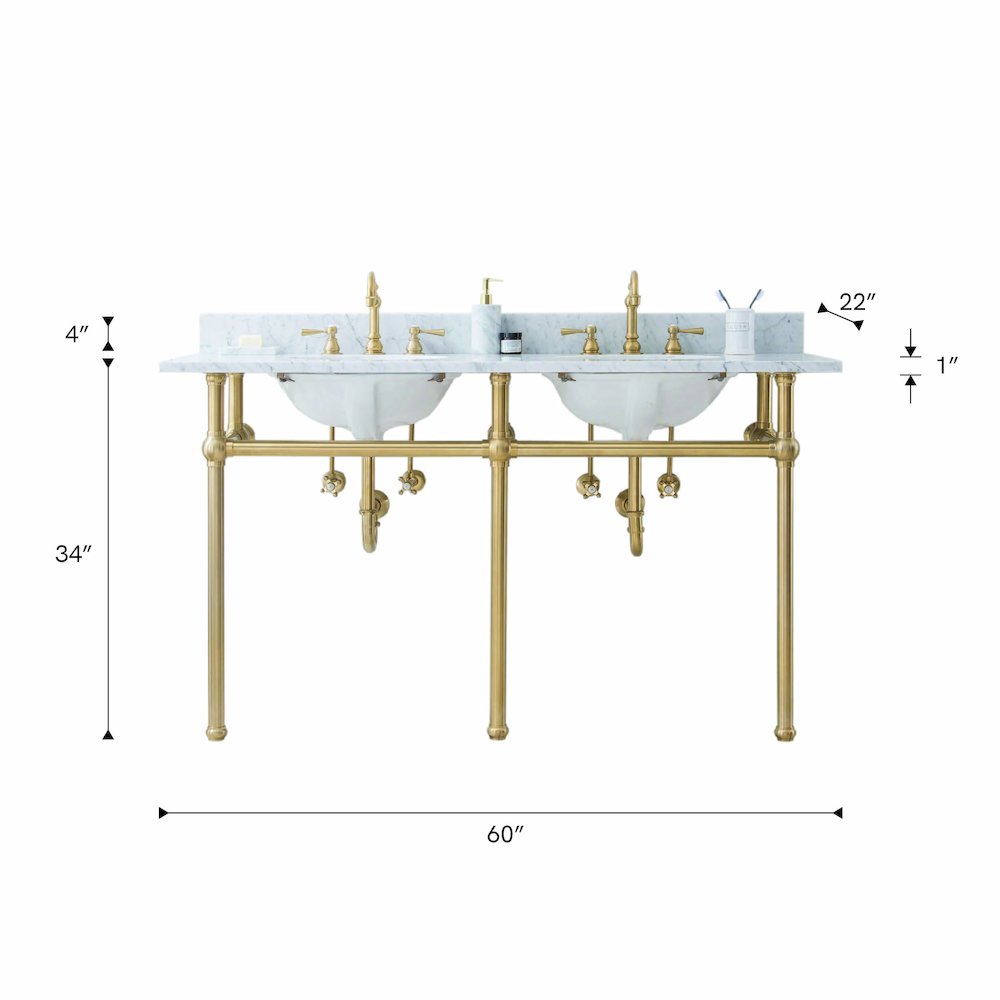 60 In. W. Double Wash Stand and P-Trap in Satin Gold Finish