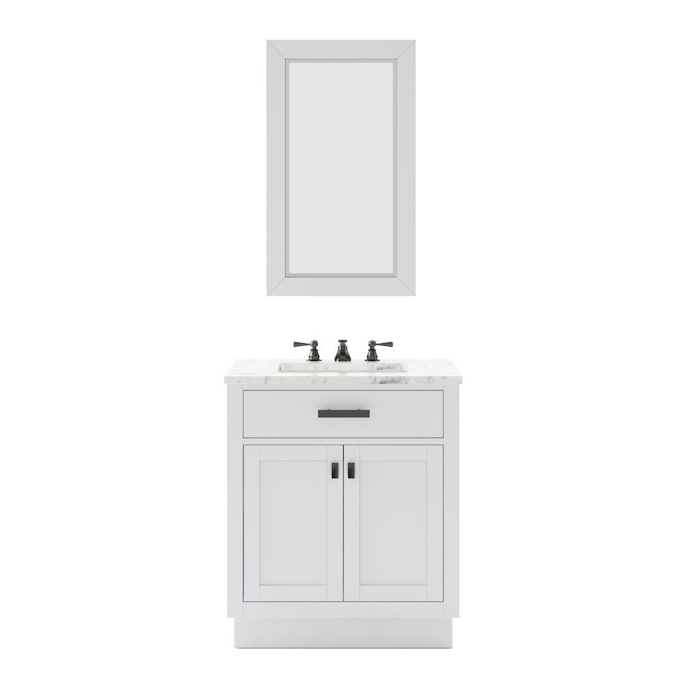 Hartford 30 In. Single Sink Carrara White Marble Countertop Bath Vanity