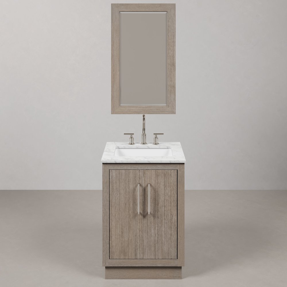 Hugo 24 In. Single Sink Carrara White Marble Countertop Bath Vanity in Grey Oak