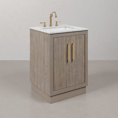 Hugo 24 In. Single Sink Carrara White Marble Countertop Bath Vanity in Grey Oak